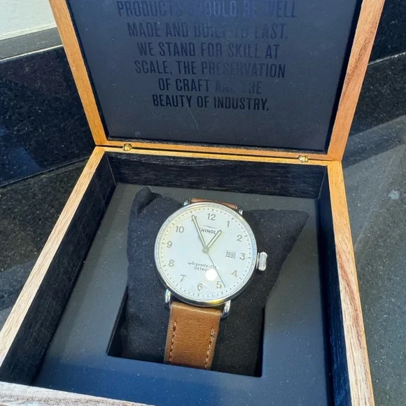 Shinola Canfield 43mm with Chestnut Brown Leather Strap